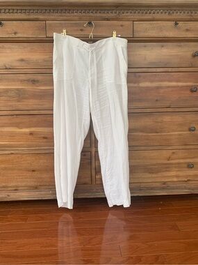 LOFT Linen Pants: White, Loungewear, Elastic Waist w/Tie, Pockets, M